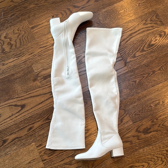 Staud Aimee Vegan Stretch Leather Over the Knee OTK Boots White - Picture 1 of 8